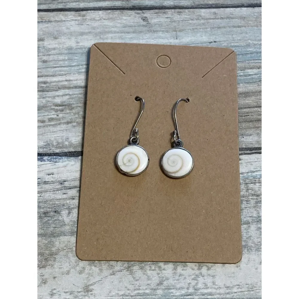 Shiva‎ Eye EARRINGS Sterling Silver Marked 925 Shell hook Artisan Cats eye